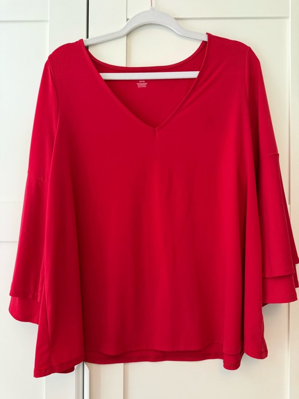 Lane Bryant Red V-Neck Flutter Sleeve Top, 14/16